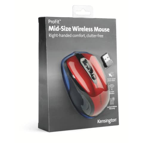 Mouse wireless Kensington Pro Fit medie dimensioni rosso K72422WW